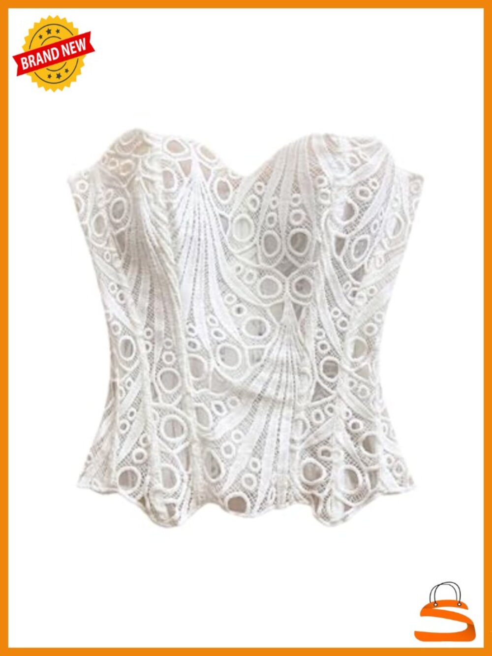 Hollow Out Lace Up Bustier Corset Top Renaissance Embroidery Strapless Tube Top